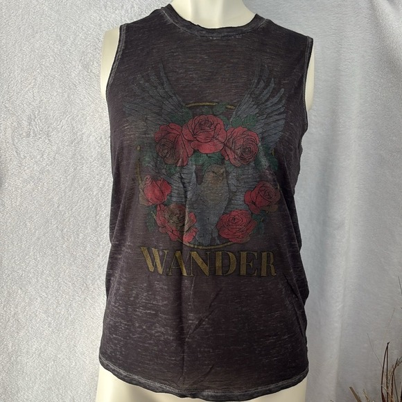 FIFTH SUN Women's Black WANDER Rebel Rose‎ Print Tank Top Size X-Small 4/$20 - Picture 1 of 4